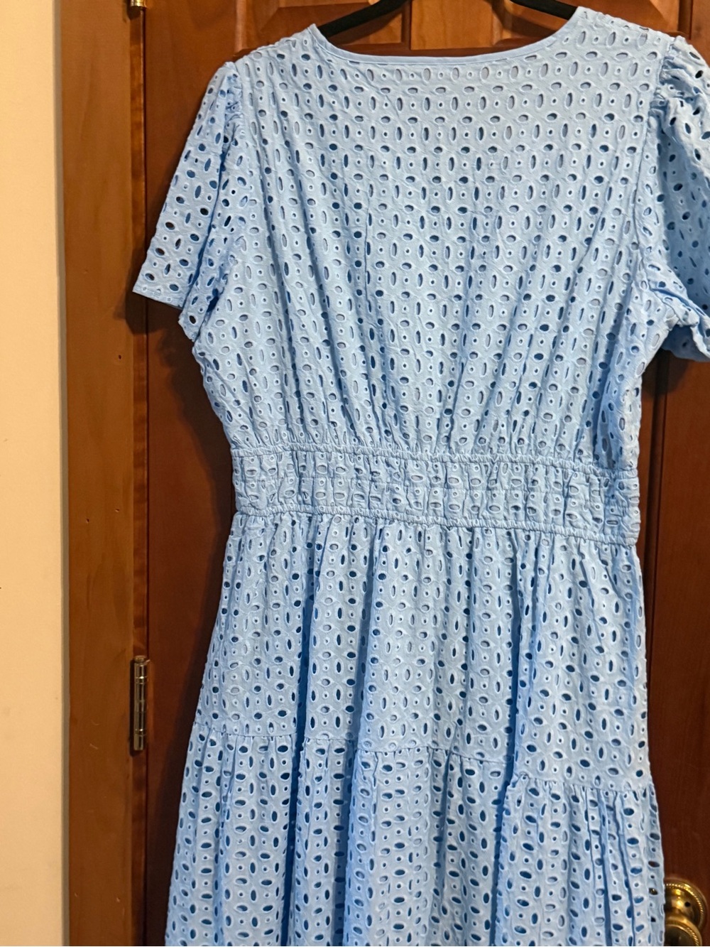 Pretty Garden Light Blue Eyelet Short Sleeve Maxi Dress. - Picture 5 of 7